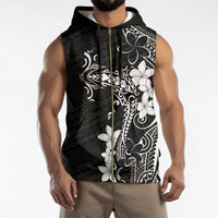 Black Hawaii Sleeveless Zip Hoodie Hammerhead Shark Tattoo Curve Polynesian - Polynesian Pride