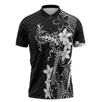 Black Hawaii Zipper Polo Shirt Hammerhead Shark Tattoo Curve Polynesian - Polynesian Pride