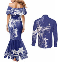 Blue Hawaii Couples Matching Mermaid Dress and Long Sleeve Button Shirt Hammerhead Shark Tattoo Curve Polynesian LT14 - Polynesian Pride