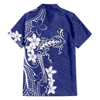 Blue Hawaii Family Matching Long Sleeve Bodycon Dress and Hawaiian Shirt Hammerhead Shark Tattoo Curve Polynesian - Polynesian Pride