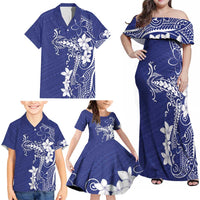 Blue Hawaii Family Matching Off Shoulder Maxi Dress and Hawaiian Shirt Hammerhead Shark Tattoo Curve Polynesian - Polynesian Pride