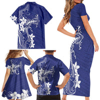 Blue Hawaii Family Matching Short Sleeve Bodycon Dress and Hawaiian Shirt Hammerhead Shark Tattoo Curve Polynesian - Polynesian Pride