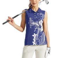 Blue Hawaii Women Sleeveless Polo Shirt Hammerhead Shark Tattoo Curve Polynesian - Polynesian Pride