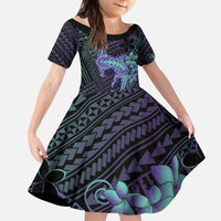 Purple Paradise Hawaii Kid Short Sleeve Dress Hammerhead Shark Tattoo Curve Polynesian - Polynesian Pride