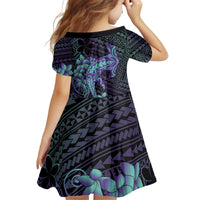 Purple Paradise Hawaii Kid Short Sleeve Dress Hammerhead Shark Tattoo Curve Polynesian - Polynesian Pride
