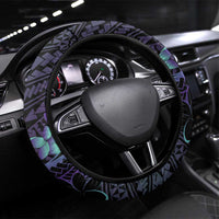 Purple Paradise Hawaii Steering Wheel Cover Hammerhead Shark Tattoo Curve Polynesian - Polynesian Pride