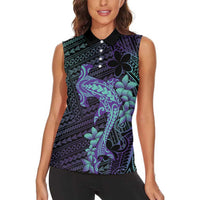 Purple Paradise Hawaii Women Sleeveless Polo Shirt Hammerhead Shark Tattoo Curve Polynesian LT14 - Polynesian Pride