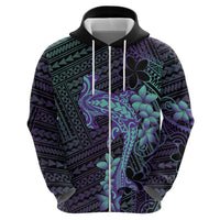 Purple Paradise Hawaii Zip Hoodie Hammerhead Shark Tattoo Curve Polynesian - Polynesian Pride