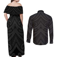 Poutama Korowai New Zealand Couples Matching Off Shoulder Maxi Dress and Long Sleeve Button Shirt Aotearoa Maori Tattoo - Polynesian Pride