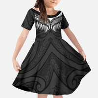Poutama Korowai New Zealand Family Matching Off The Shoulder Long Sleeve Dress and Hawaiian Shirt Aotearoa Maori Tattoo - Polynesian Pride