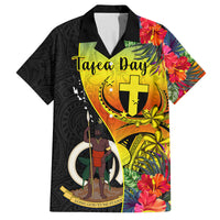 Vanuatu Tafea Day Family Matching Tank Maxi Dress and Hawaiian Shirt Coat Of Arms Mix Tropical Flowers LT14 Dad's Shirt - Short Sleeve Black - Polynesian Pride