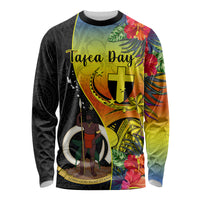 Vanuatu Tafea Day Long Sleeve Shirt Coat Of Arms Mix Tropical Flowers LT14 Unisex Black - Polynesian Pride