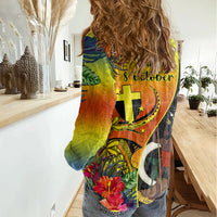 vanuatu-tafea-day-women-casual-shirt-coat-of-arms-mix-tropical-flowers