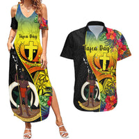 personalised-vanuatu-tafea-day-couples-matching-summer-maxi-dress-and-hawaiian-shirt-coat-of-arms-mix-tropical-flowers