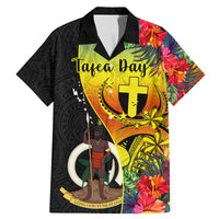 Personalised Vanuatu Tafea Day Family Matching Mermaid Dress and Hawaiian Shirt Coat Of Arms Mix Tropical Flowers LT14 Dad's Shirt - Short Sleeve Black - Polynesian Pride