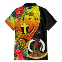Personalised Vanuatu Tafea Day Family Matching Mermaid Dress and Hawaiian Shirt Coat Of Arms Mix Tropical Flowers LT14 - Polynesian Pride
