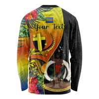 Personalised Vanuatu Tafea Day Long Sleeve Shirt Coat Of Arms Mix Tropical Flowers LT14 - Polynesian Pride