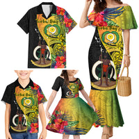 Vanuatu Torba Day Family Matching Mermaid Dress and Hawaiian Shirt Coat Of Arms Mix Tropical Flowers LT14 - Polynesian Pride