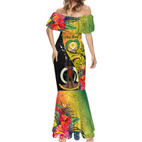 Vanuatu Torba Day Mermaid Dress Coat Of Arms Mix Tropical Flowers LT14 - Polynesian Pride