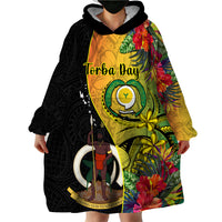 Vanuatu Torba Day Wearable Blanket Hoodie Coat Of Arms Mix Tropical Flowers LT14 - Polynesian Pride