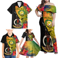 Personalised Vanuatu Torba Day Family Matching Off Shoulder Maxi Dress and Hawaiian Shirt Coat Of Arms Mix Tropical Flowers LT14 - Polynesian Pride