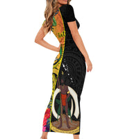Personalised Vanuatu Torba Day Family Matching Short Sleeve Bodycon Dress and Hawaiian Shirt Coat Of Arms Mix Tropical Flowers LT14 - Polynesian Pride