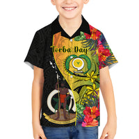 Personalised Vanuatu Torba Day Family Matching Tank Maxi Dress and Hawaiian Shirt Coat Of Arms Mix Tropical Flowers LT14 Son's Shirt Black - Polynesian Pride