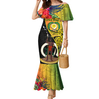 Personalised Vanuatu Torba Day Mermaid Dress Coat Of Arms Mix Tropical Flowers LT14 Women Black - Polynesian Pride