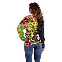 personalised-vanuatu-torba-day-off-shoulder-sweater-coat-of-arms-mix-tropical-flowers