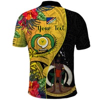 Personalised Vanuatu Torba Day Polo Shirt Coat Of Arms Mix Tropical Flowers LT14 - Polynesian Pride