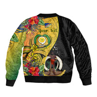 personalised-vanuatu-torba-day-sleeve-zip-bomber-jacket-coat-of-arms-mix-tropical-flowers