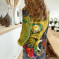 Personalised Vanuatu Torba Day Women Casual Shirt Coat Of Arms Mix Tropical Flowers LT14 - Polynesian Pride