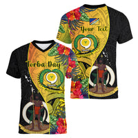 personalised-vanuatu-torba-day-women-v-neck-t-shirt-coat-of-arms-mix-tropical-flowers