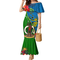 Vanuatu Malampa Day Family Matching Mermaid Dress and Hawaiian Shirt Coat Of Arms Mix Tropical Flowers LT14 Mom's Dress Green - Polynesian Pride
