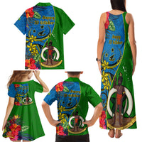 Vanuatu Malampa Day Family Matching Tank Maxi Dress and Hawaiian Shirt Coat Of Arms Mix Tropical Flowers LT14 - Polynesian Pride