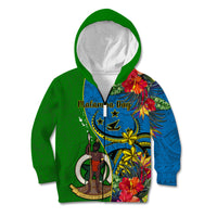 Vanuatu Malampa Day Kid Hoodie Coat Of Arms Mix Tropical Flowers LT14 Zip Hoodie Green - Polynesian Pride