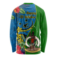 Vanuatu Malampa Day Long Sleeve Shirt Coat Of Arms Mix Tropical Flowers LT14 - Polynesian Pride