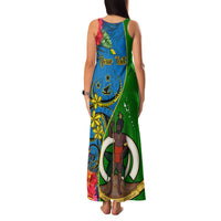 Personalised Vanuatu Malampa Day Family Matching Tank Maxi Dress and Hawaiian Shirt Coat Of Arms Mix Tropical Flowers LT14 - Polynesian Pride