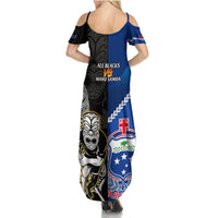 New Zealand And Samoa Rugby Summer Maxi Dress All Black Tiki Fern Mix Manu Samoa 2023 World Cup LT14 - Polynesian Pride