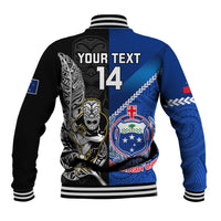 Custom New Zealand And Samoa Rugby Baseball Jacket All Black Tiki Fern Mix Manu Samoa 2023 World Cup LT14 - Polynesian Pride