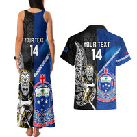 Custom New Zealand And Samoa Rugby Couples Matching Tank Maxi Dress and Hawaiian Shirt All Black Tiki Fern Mix Manu Samoa 2023 World Cup LT14 - Polynesian Pride
