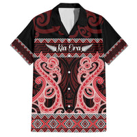 Kia Ora New Zealand Family Matching Long Sleeve Bodycon Dress and Hawaiian Shirt Maori Language Week Whero Taniko Motif - Polynesian Pride