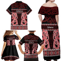 Kia Ora New Zealand Family Matching Off Shoulder Maxi Dress and Hawaiian Shirt Maori Language Week Whero Taniko Motif - Polynesian Pride