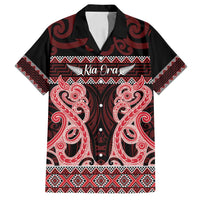 Kia Ora New Zealand Family Matching Off Shoulder Short Dress and Hawaiian Shirt Maori Language Week Whero Taniko Motif - Polynesian Pride
