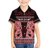 Kia Ora New Zealand Family Matching Short Sleeve Bodycon Dress and Hawaiian Shirt Maori Language Week Whero Taniko Motif - Polynesian Pride