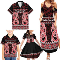 Kia Ora New Zealand Family Matching Summer Maxi Dress and Hawaiian Shirt Maori Language Week Whero Taniko Motif - Polynesian Pride