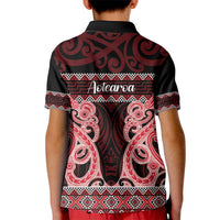 Kia Ora New Zealand Kid Polo Shirt Maori Language Week Whero Taniko Motif - Polynesian Pride