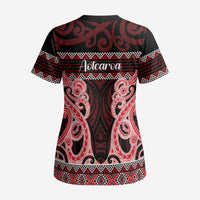 Kia Ora New Zealand Scrub Top Maori Language Week Whero Taniko Motif - Polynesian Pride