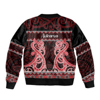 Kia Ora New Zealand Sleeve Zip Bomber Jacket Maori Language Week Whero Taniko Motif - Polynesian Pride