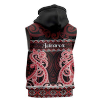 Kia Ora New Zealand Sleeveless Hoodie Maori Language Week Whero Taniko Motif - Polynesian Pride